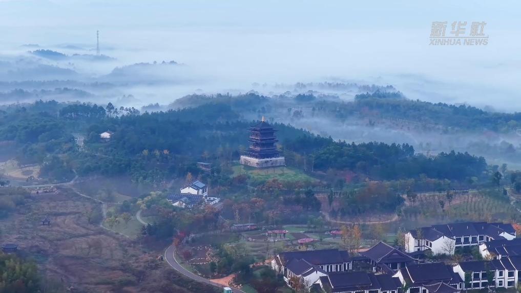 安徽池州:轻雾缭绕杏花村